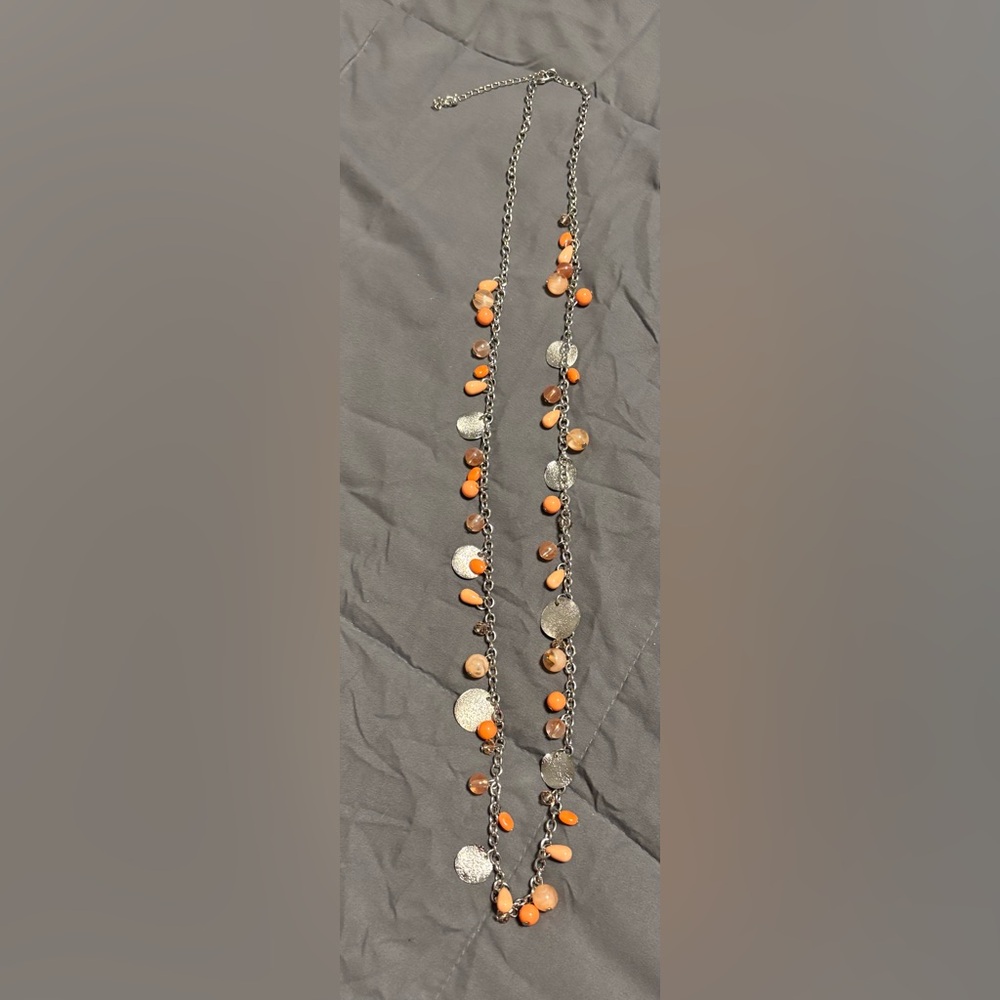 Elegant Orange and Silver Beaded Necklace